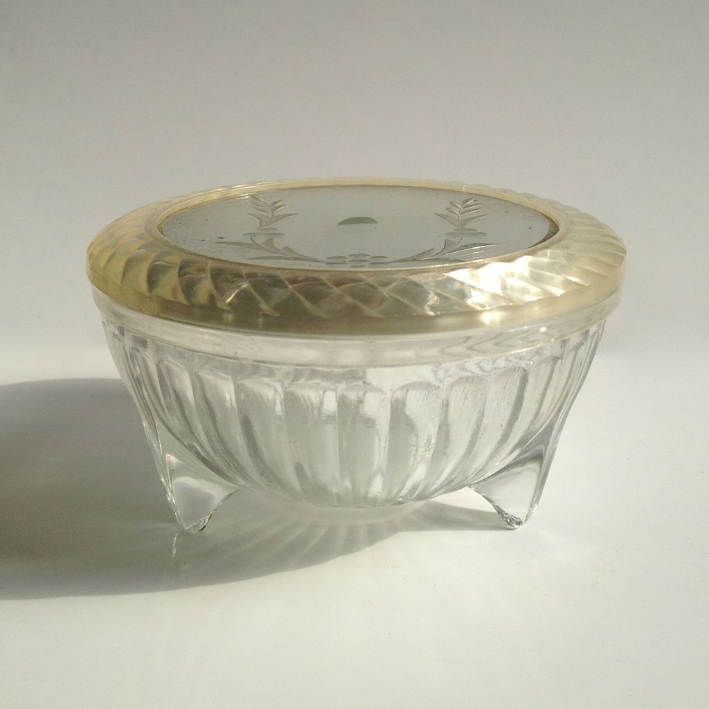 Lucite & Glass Mirrored Top Powder Jar c1950s Lucite & Glass Mirrored Top Powder Jar c1950s