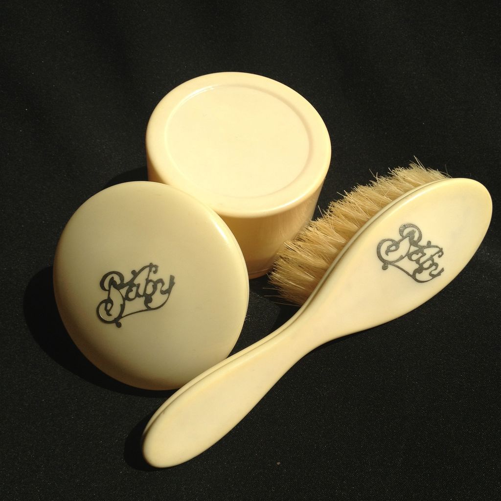 Baby Brush & Box Set in Celluloid from England Baby Brush & Box Set in Celluloid from England