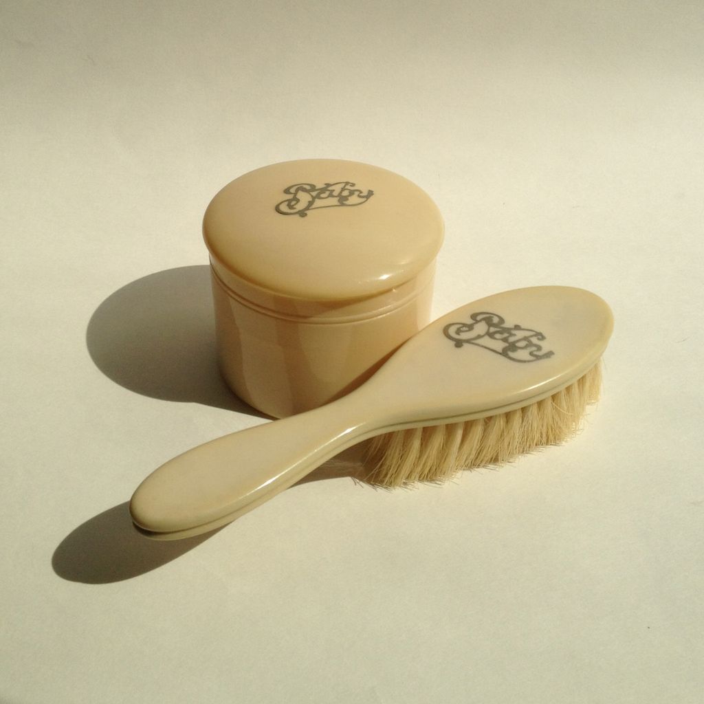 Baby Brush & Box Set in Celluloid from England Baby Brush & Box Set in Celluloid from England