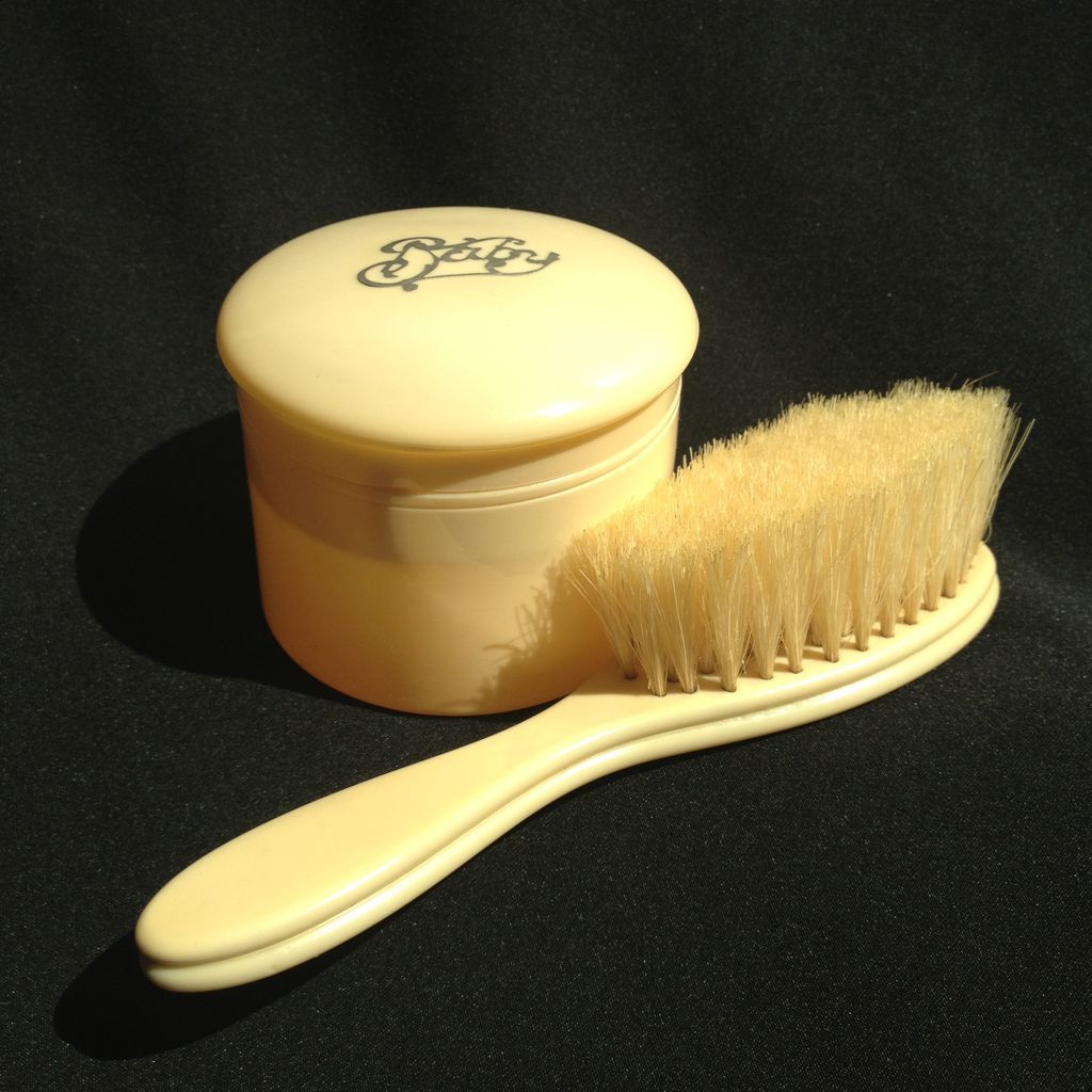 Baby Brush & Box Set in Celluloid from England Baby Brush & Box Set in Celluloid from England