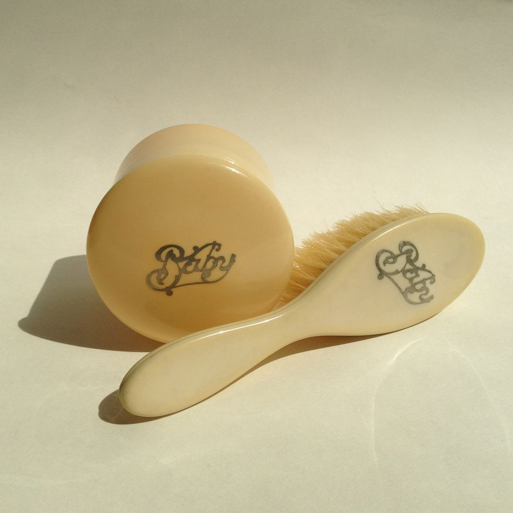 Baby Brush & Box Set in Celluloid from England Baby Brush & Box Set in Celluloid from England