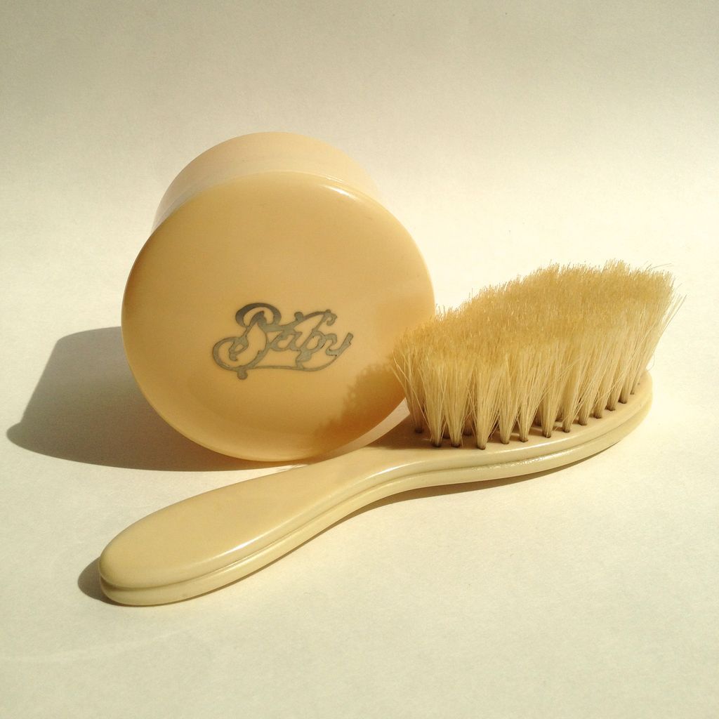 Baby Brush & Box Set in Celluloid from England Baby Brush & Box Set in Celluloid from England