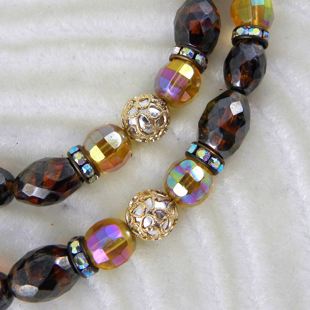 Hobe Rootbeer Brown & Yellow Double Strand Beaded Necklace Hobe Rootbeer Brown & Yellow Double Strand Beaded Necklace