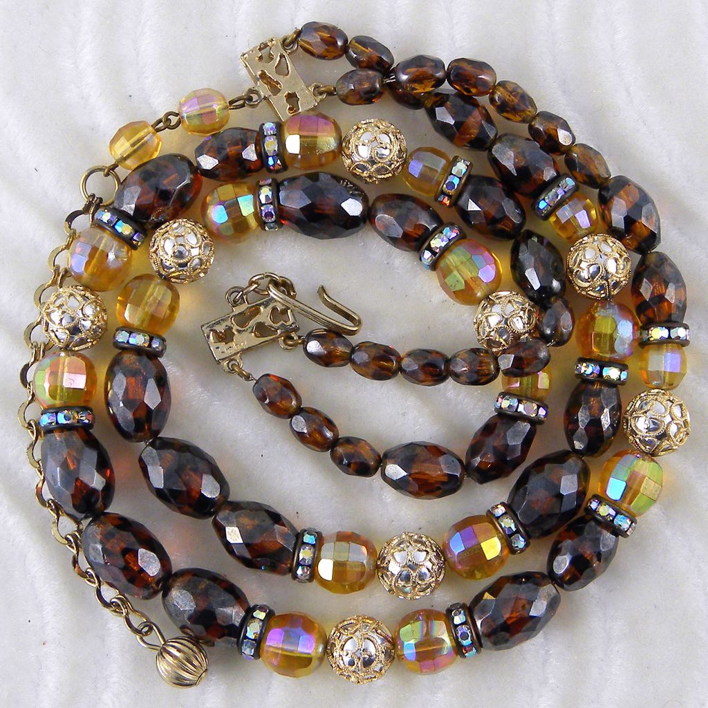 Hobe Rootbeer Brown & Yellow Double Strand Beaded Necklace Hobe Rootbeer Brown & Yellow Double Strand Beaded Necklace