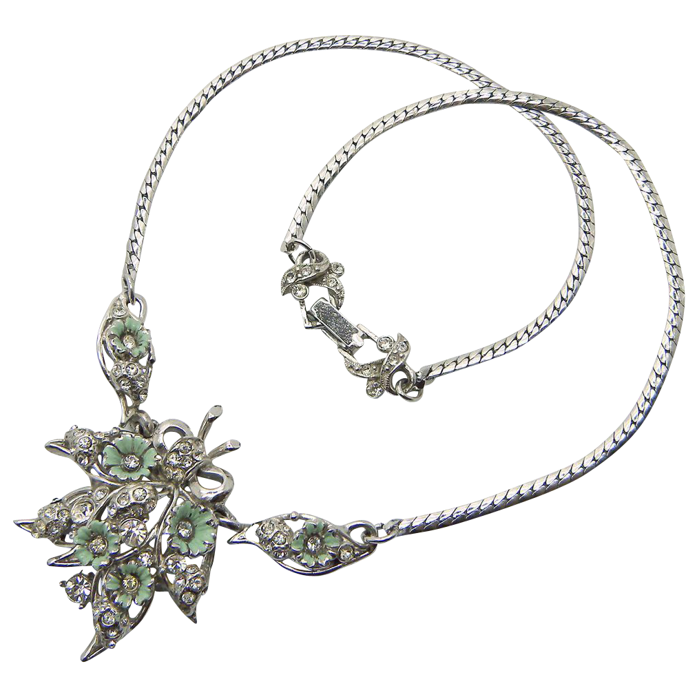 Hollycraft 1953 Floral Clear Rhinestone Necklace Hollycraft 1953 Floral Clear Rhinestone Necklace