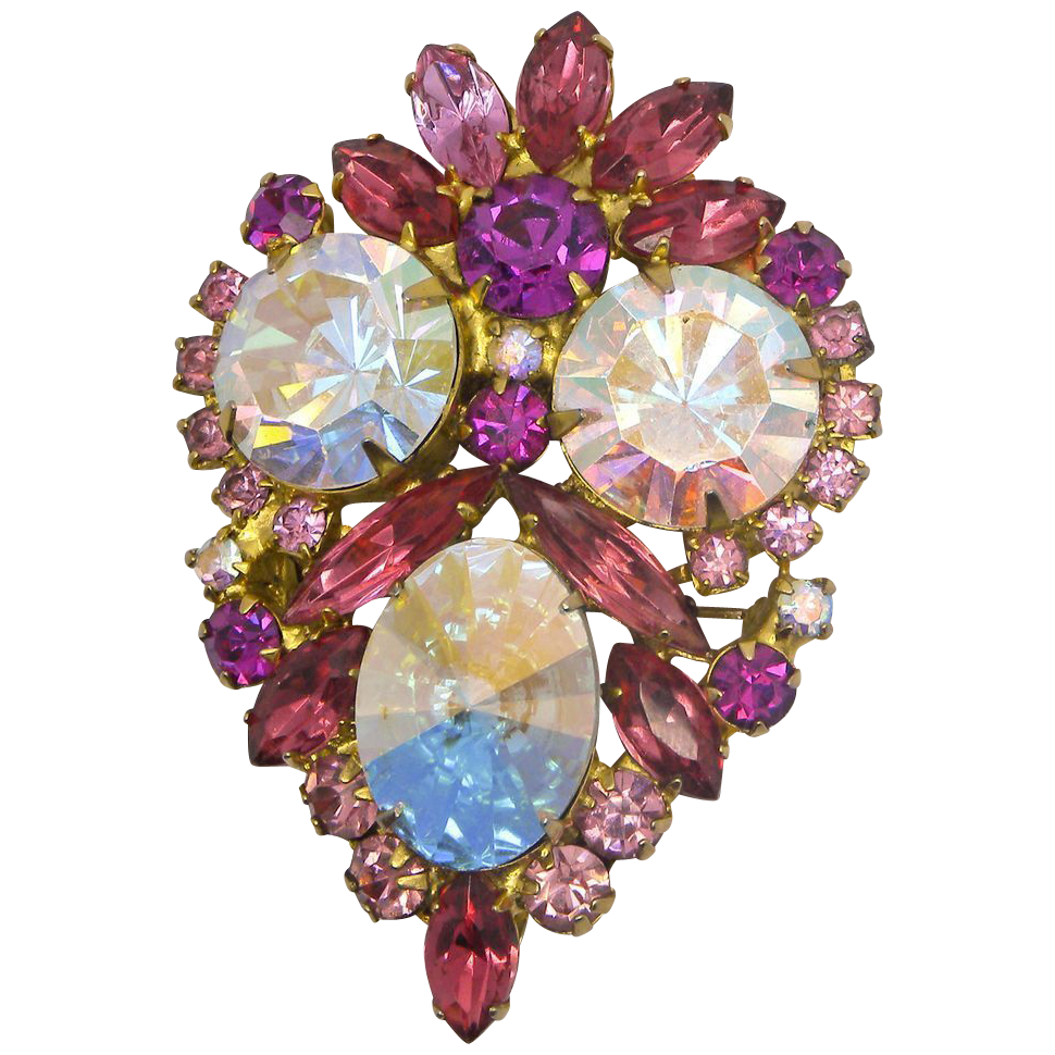 D & E Juliana Pink & Crystal A.B. Rhinestone Pin Brooch D & E Juliana Pink & Crystal A.B. Rhinestone Pin Brooch