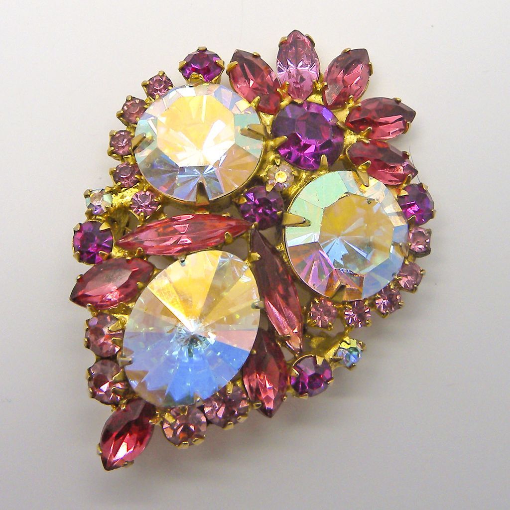 D & E Juliana Pink & Crystal A.B. Rhinestone Pin Brooch D & E Juliana Pink & Crystal A.B. Rhinestone Pin Brooch