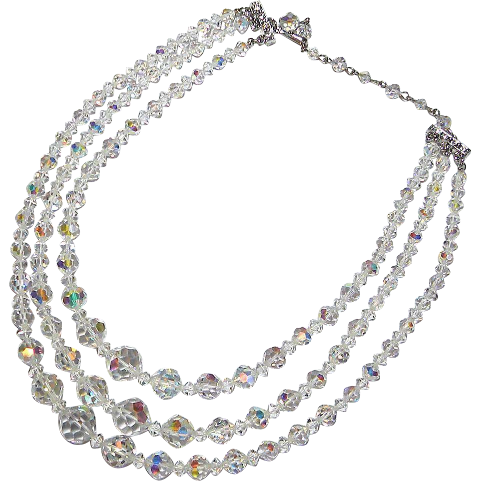 Coro 3 Strand Austrian Crystal Beads Necklace Original Tag Coro 3 Strand Austrian Crystal Beads Necklace Original Tag