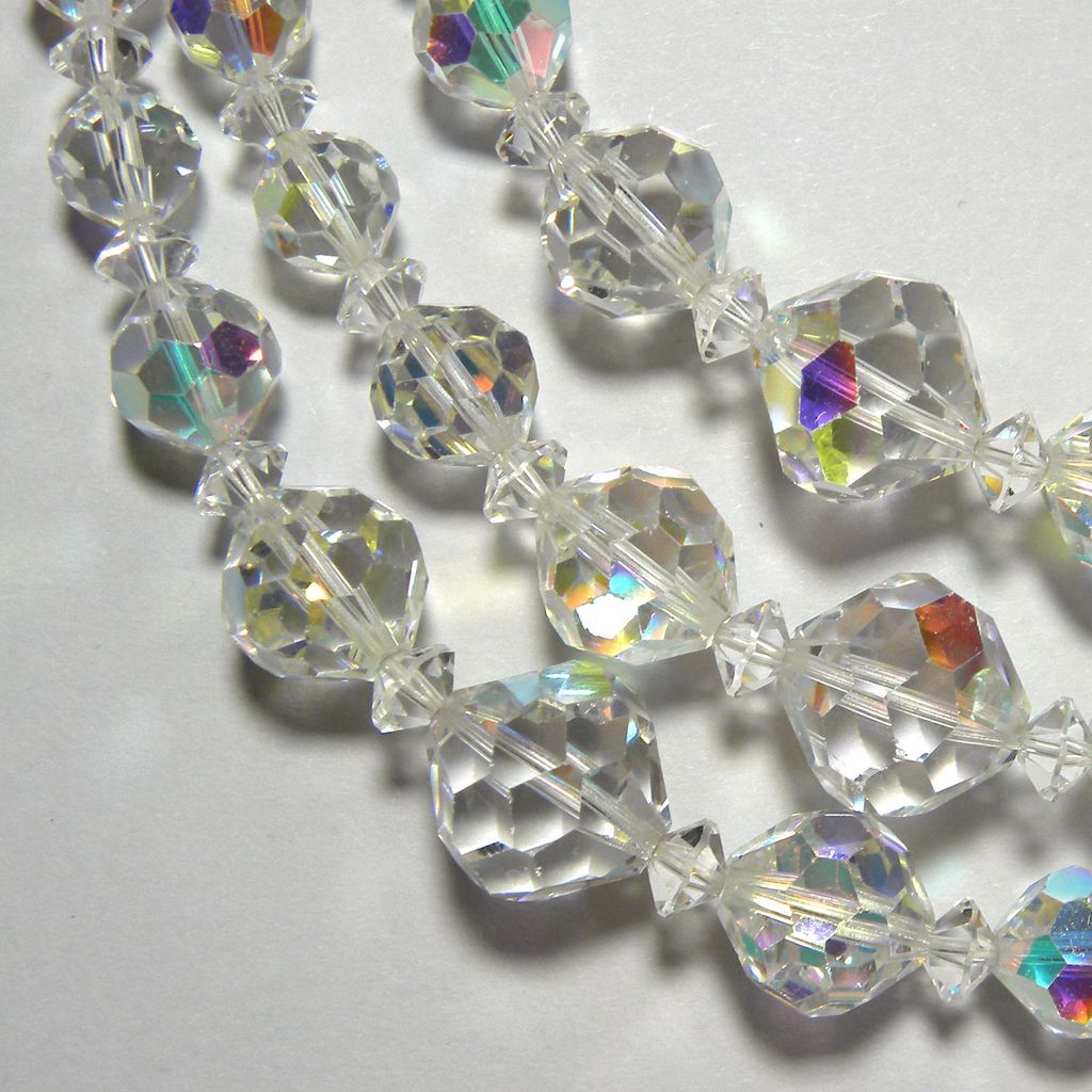 Coro 3 Strand Austrian Crystal Beads Necklace Original Tag Coro 3 Strand Austrian Crystal Beads Necklace Original Tag