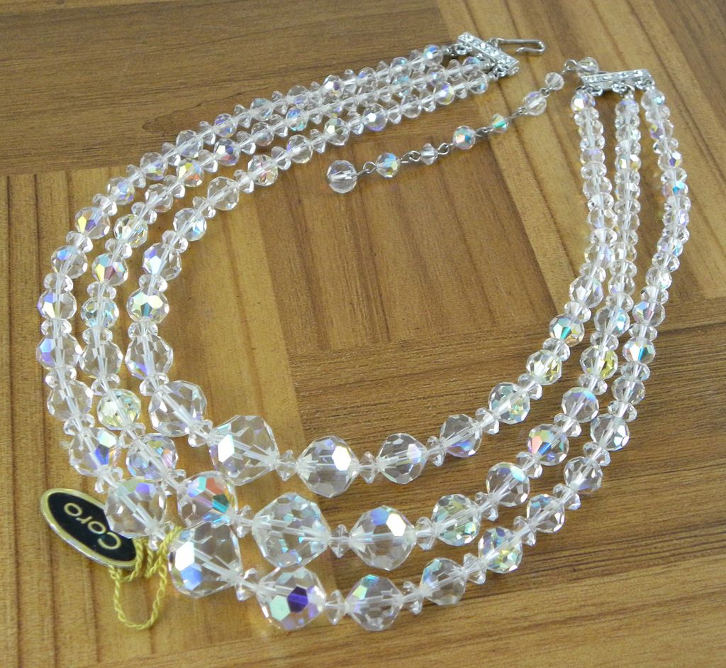 Coro 3 Strand Austrian Crystal Beads Necklace Original Tag Coro 3 Strand Austrian Crystal Beads Necklace Original Tag