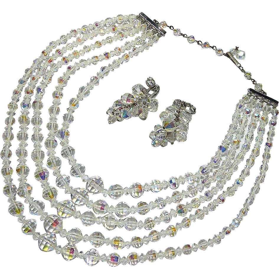 Laguna 5 Strand Crystal Necklace & Earrings Set Laguna 5 Strand Crystal Necklace & Earrings Set