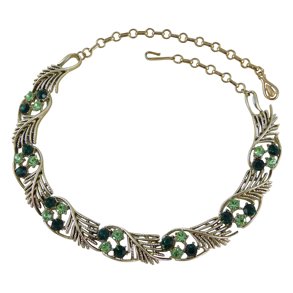 Coro Shades of Green Rhinestone Choker Necklace Coro Shades of Green Rhinestone Choker Necklace