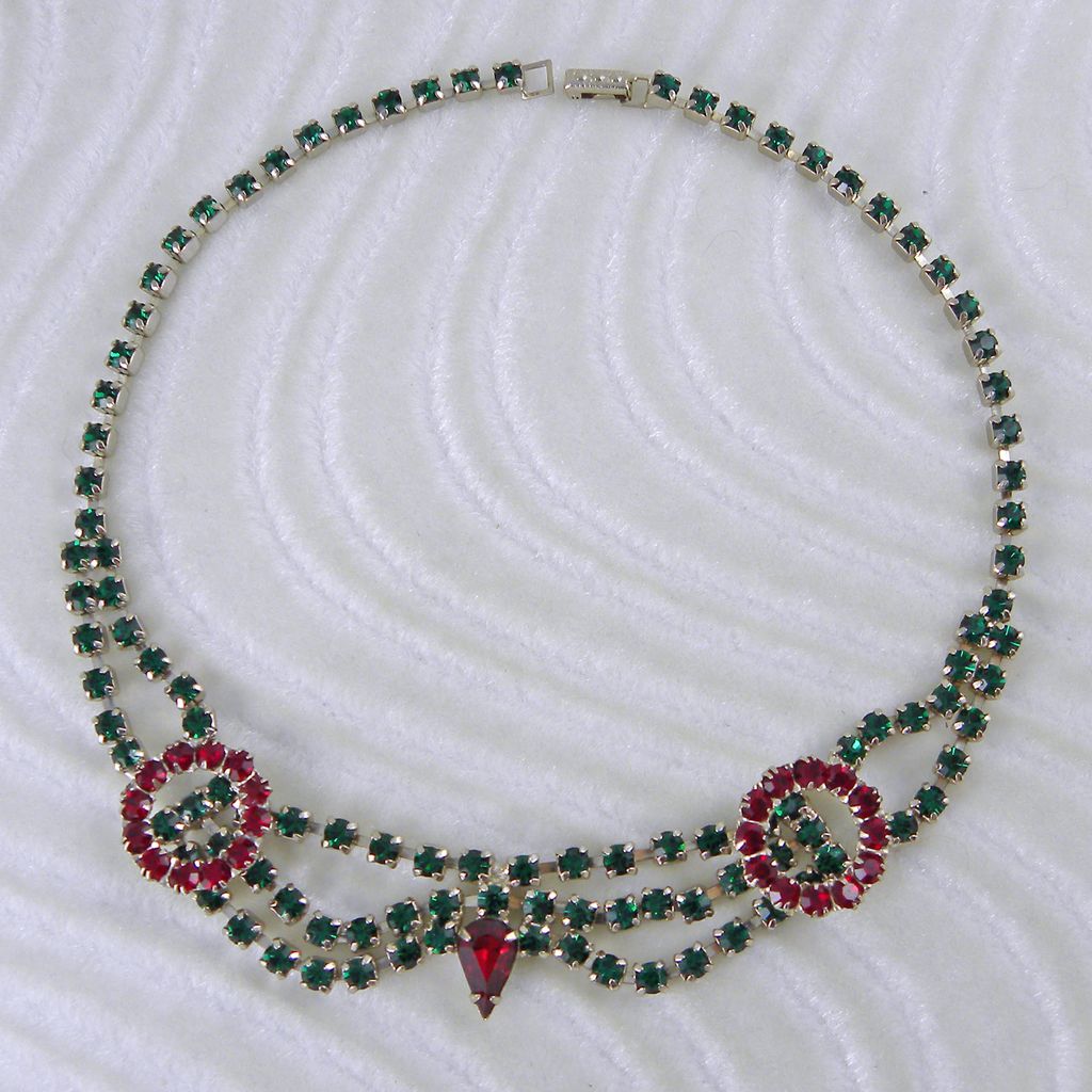 Red & Green Rhinestone Choker Necklace for Christmas Red & Green Rhinestone Choker Necklace for Christmas