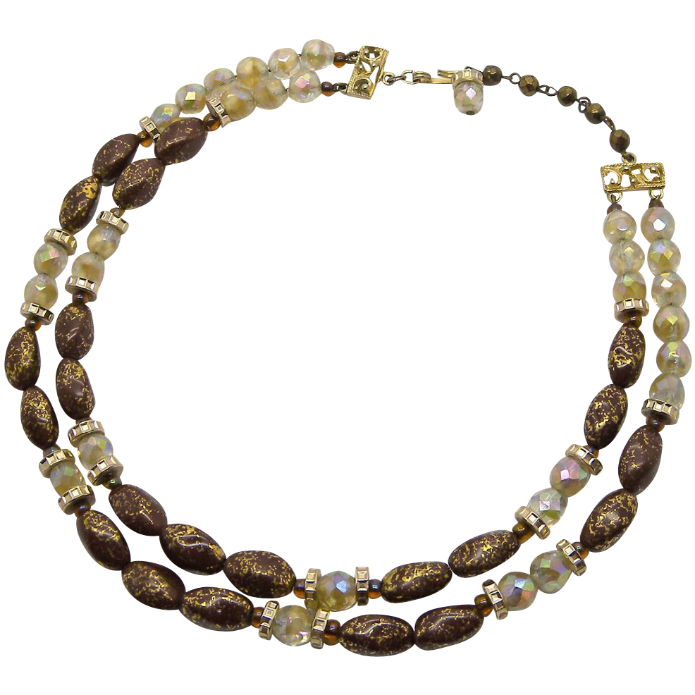Hobe Brown & Goldtone Double Strand Beaded Necklace Hobe Brown & Goldtone Double Strand Beaded Necklace