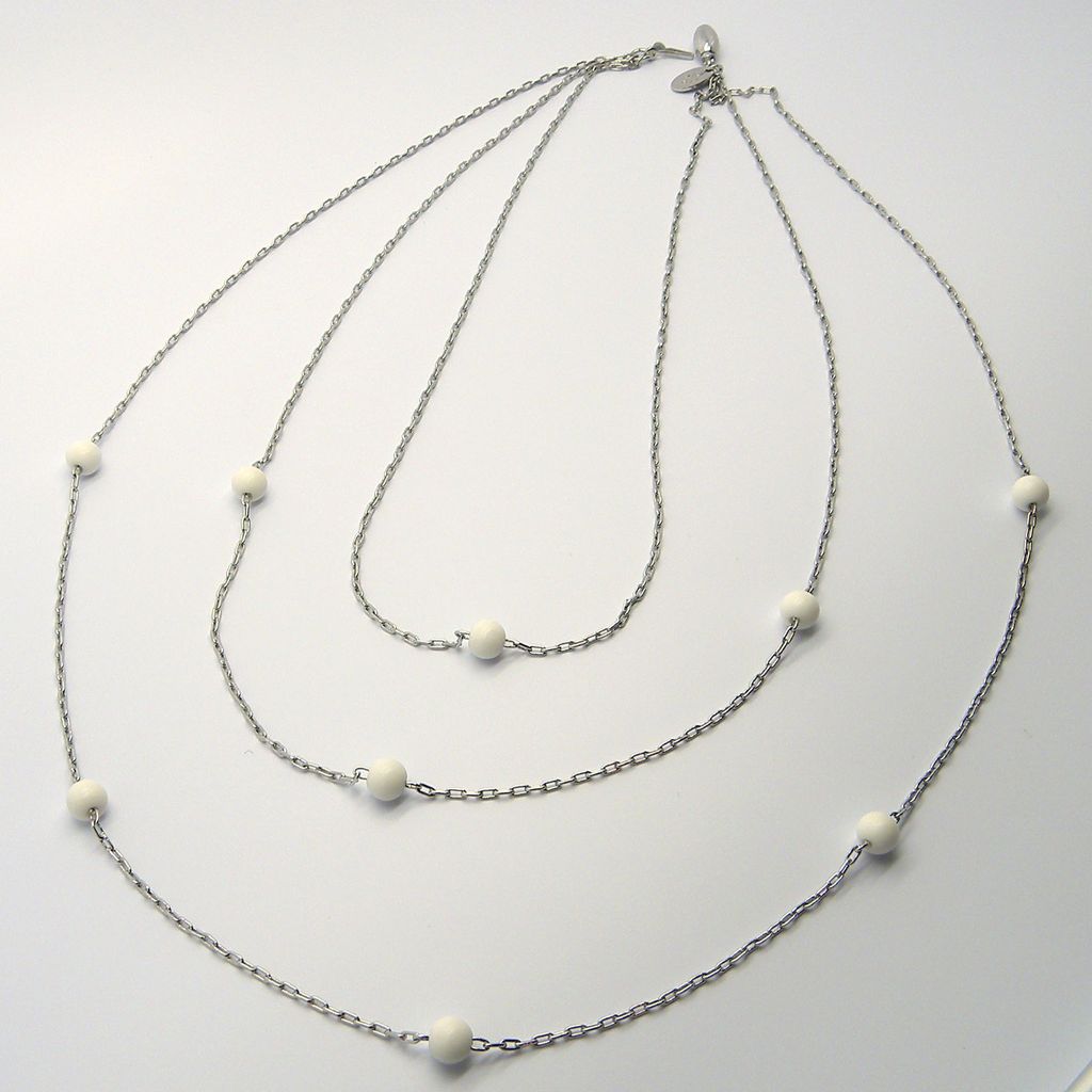 Vendome Three Strand Chain Necklace with White Accent Beads Vendome Three Strand Chain Necklace with White Accent Beads