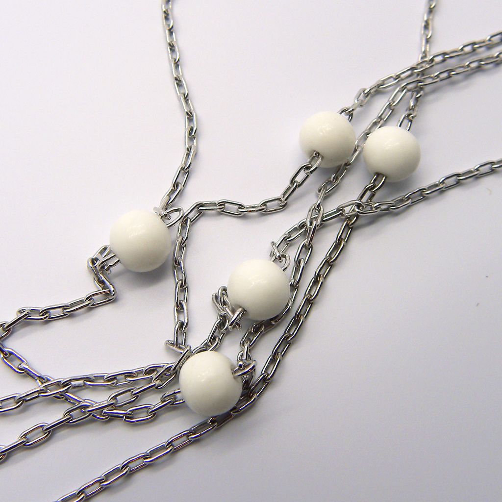 Vendome Three Strand Chain Necklace with White Accent Beads Vendome Three Strand Chain Necklace with White Accent Beads