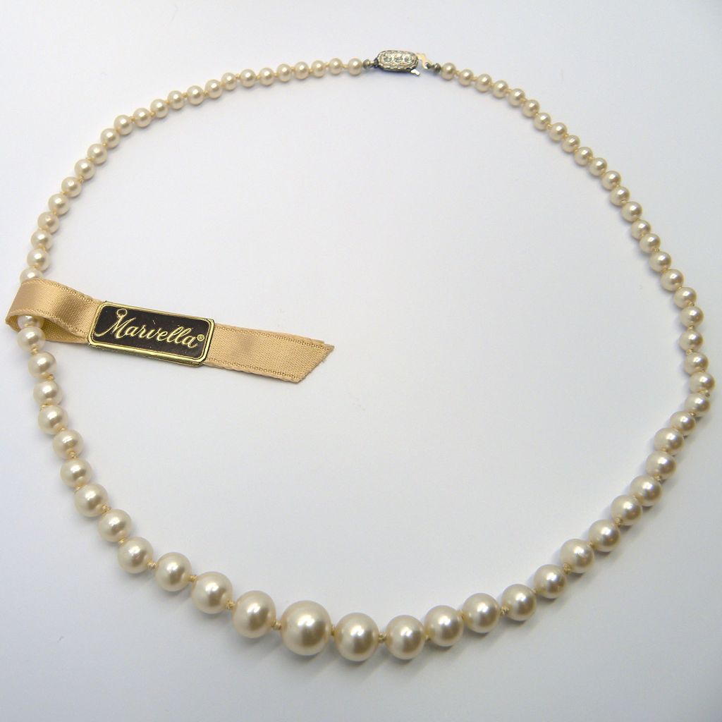 Marvella Faux Pearl Necklace with Sterling Rhinestone Clasp Marvella Faux Pearl Necklace with Sterling Rhinestone Clasp