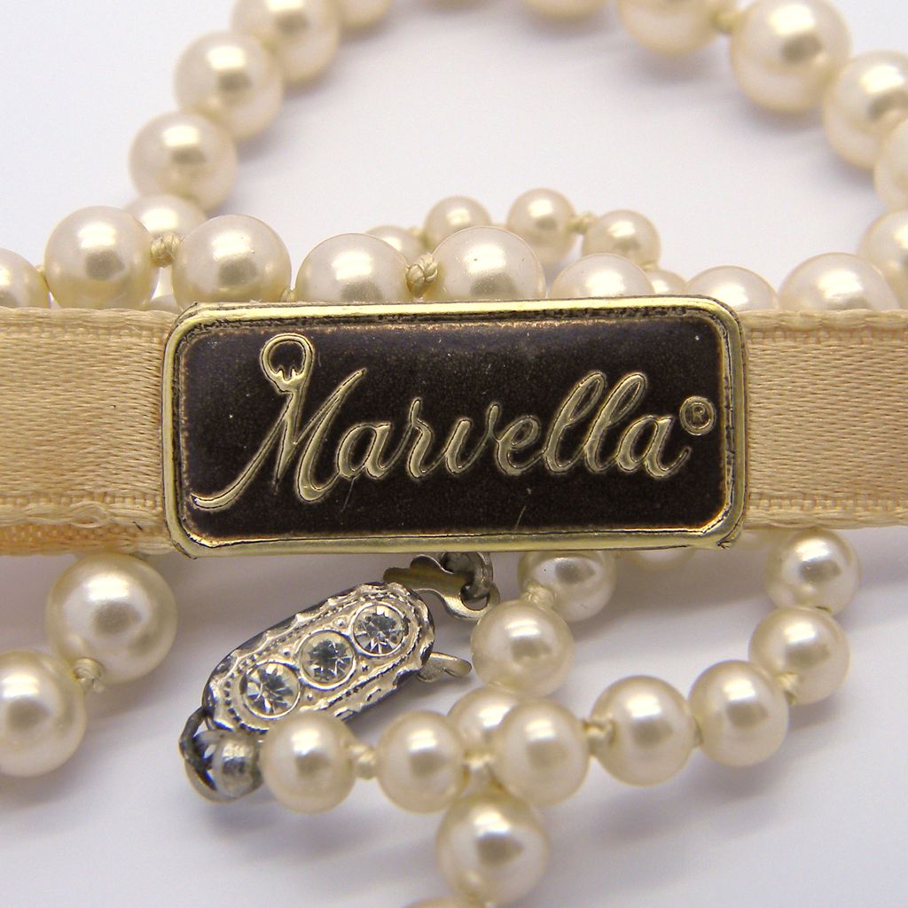 Marvella Faux Pearl Necklace with Sterling Rhinestone Clasp Marvella Faux Pearl Necklace with Sterling Rhinestone Clasp