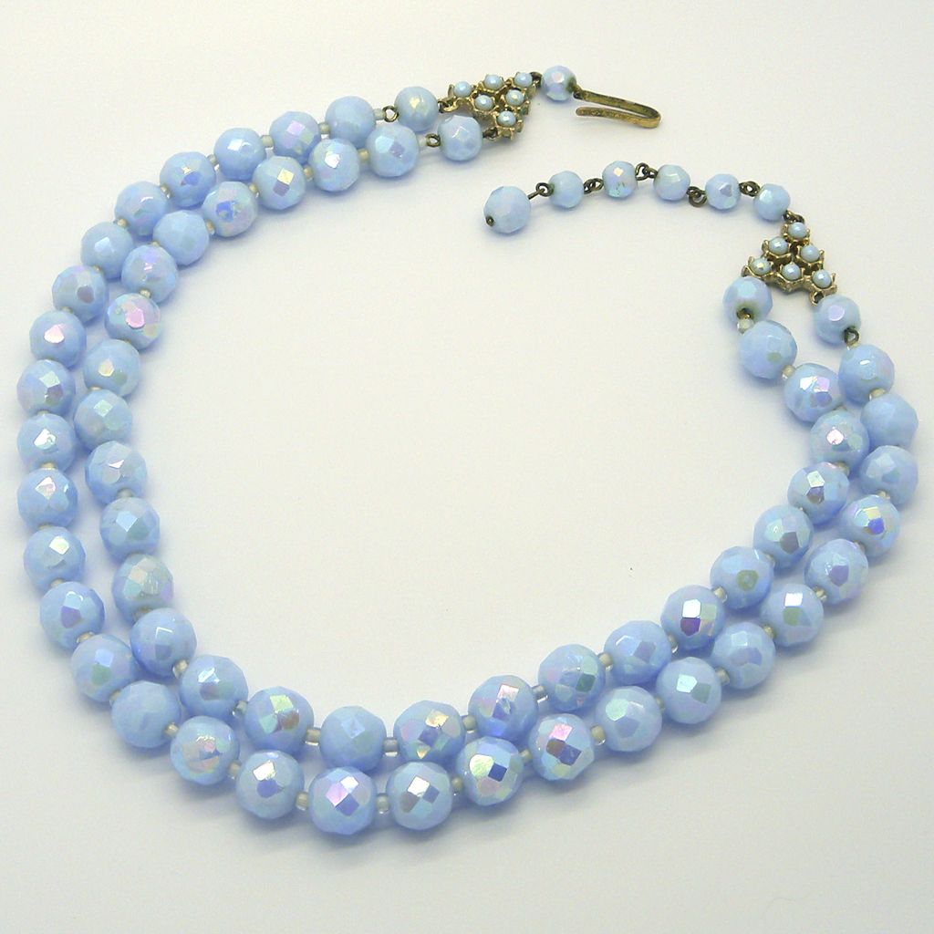 Western Germany Light Blue Two Strand Necklace Western Germany Light Blue Two Strand Necklace