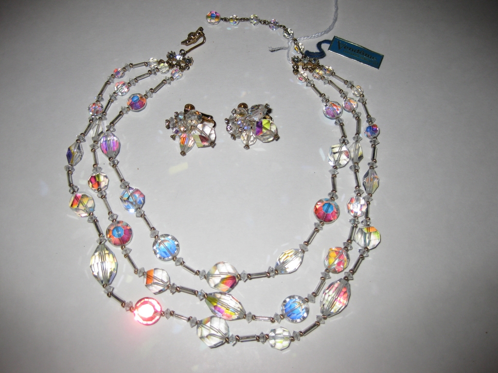 SALE Vendome AB Crystal Three Strand Necklace and Earrings SALE Vendome AB Crystal Three Strand Necklace and Earrings