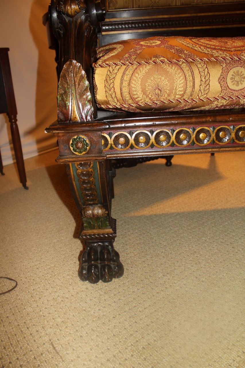 18th Italian Painted Heavily Carved Long Bench with Exceptionally Rare Detail 18th Italian Painted Heavily Carved Long Bench with Exceptionally Rare Detail