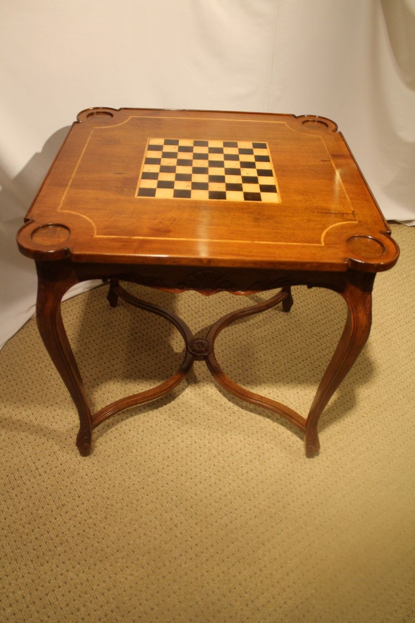 French Louis XV Antique Walnut Square Game Table with Checkered ...