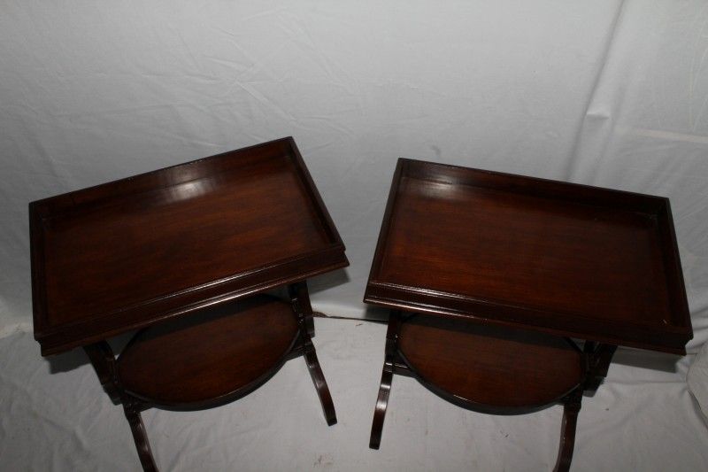English Regency Style Mahogany End Tables with Lyre Supports. Circa 1920's English Regency Style Mahogany End Tables with Lyre Supports. Circa 1920's