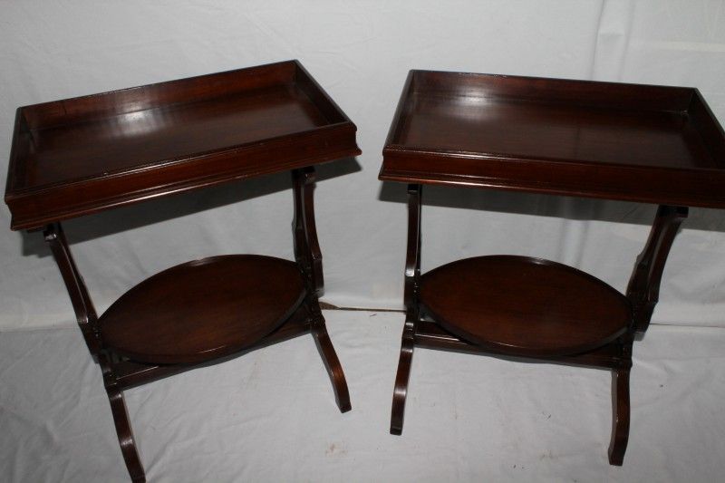 English Regency Style Mahogany End Tables with Lyre Supports. Circa 1920's English Regency Style Mahogany End Tables with Lyre Supports. Circa 1920's