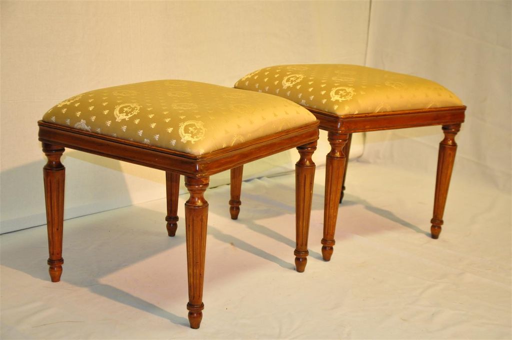 French Louis XVI Style Maple Pair of Square Benches, Finished. Circa 1920's French Louis XVI Style Maple Pair of Square Benches, Finished. Circa 1920's