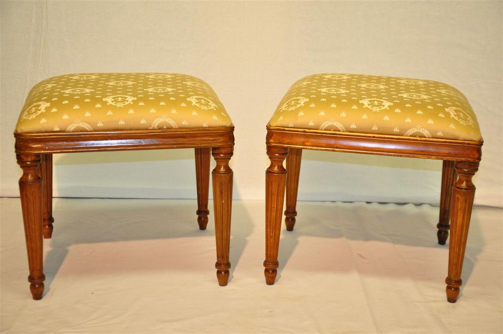 French Louis XVI Style Maple Pair of Square Benches, Finished. Circa 1920's French Louis XVI Style Maple Pair of Square Benches, Finished. Circa 1920's