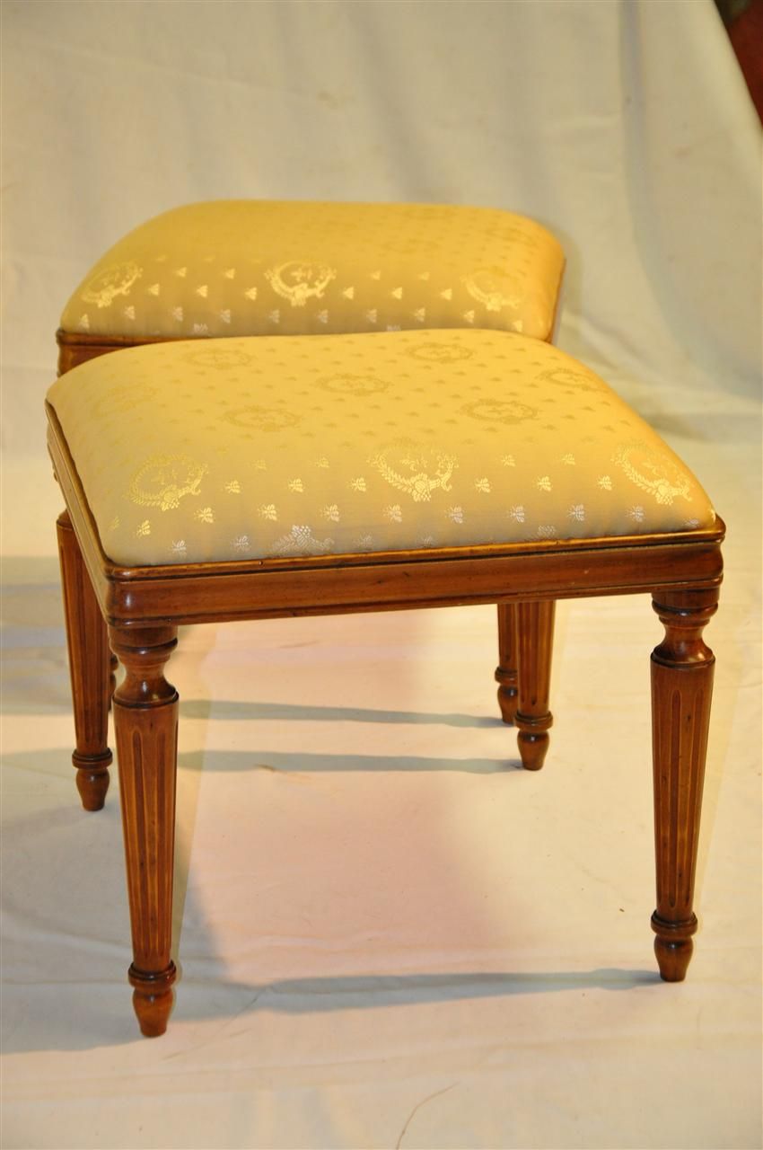 French Louis XVI Style Maple Pair of Square Benches, Finished. Circa 1920's French Louis XVI Style Maple Pair of Square Benches, Finished. Circa 1920's