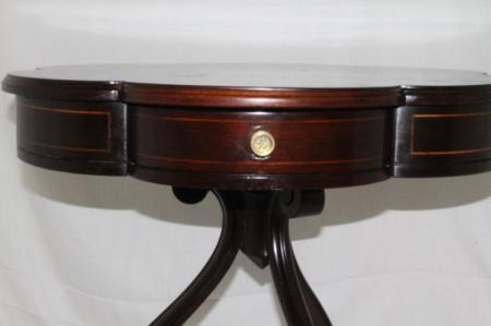 English Mahogany Pair of Elaborate Inlaid Side Table with Scalloped Top,c.1930s' English Mahogany Pair of Elaborate Inlaid Side Table with Scalloped Top,c.1930s'