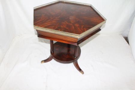English Classic Regency Hexagonal Tables with Pierced Brass Gallery, Circa1920 English Classic Regency Hexagonal Tables with Pierced Brass Gallery, Circa1920
