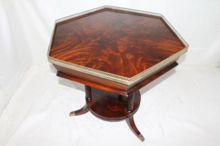 English Classic Regency Hexagonal Tables with Pierced Brass Gallery, Circa1920 English Classic Regency Hexagonal Tables with Pierced Brass Gallery, Circa1920