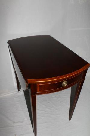 English Regency Style Mahogany Drop Leaf Table, Banded with Inlaid, Circa 1920's English Regency Style Mahogany Drop Leaf Table, Banded with Inlaid, Circa 1920's