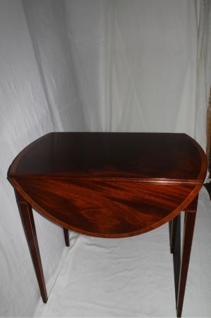 English Regency Style Mahogany Drop Leaf Table, Banded with Inlaid, Circa 1920's English Regency Style Mahogany Drop Leaf Table, Banded with Inlaid, Circa 1920's