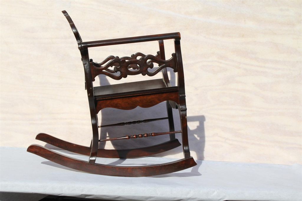American Victorian Mahogany Rare Inlaid Rocking Chair, Turn of the Century American Victorian Mahogany Rare Inlaid Rocking Chair, Turn of the Century