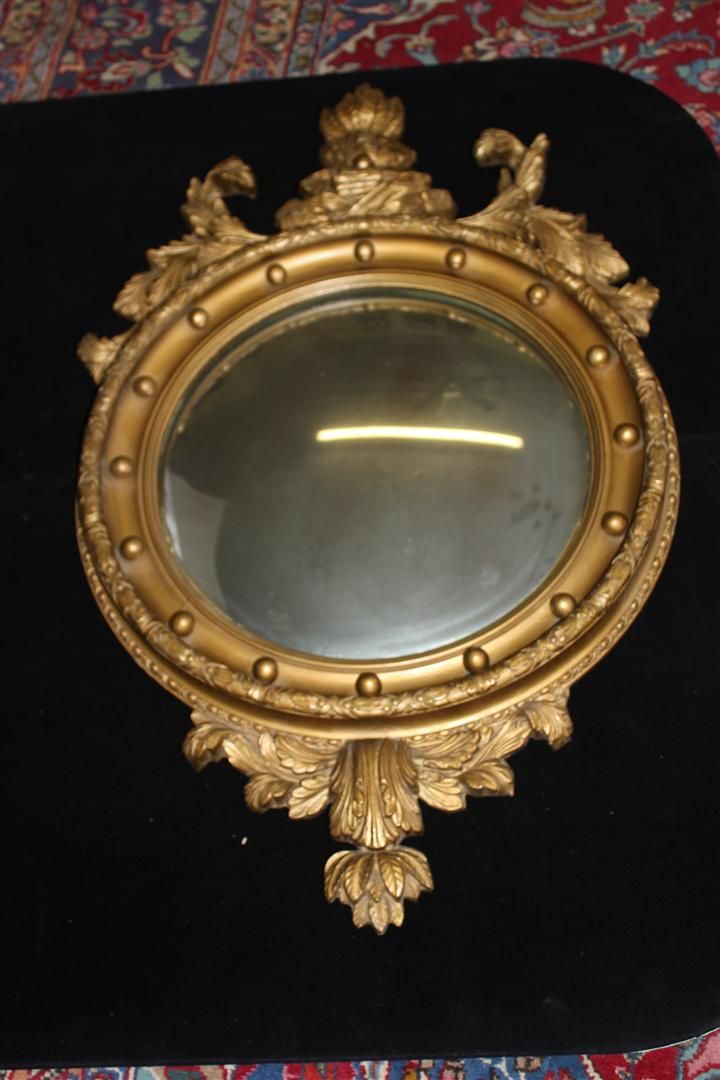 Antique French Gilded Butler's Mirror with Carving, Turn of the Century Antique French Gilded Butler's Mirror with Carving, Turn of the Century