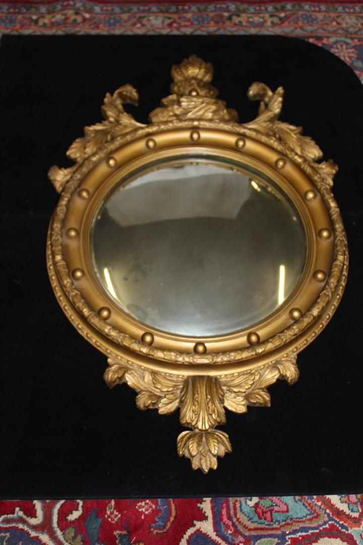 Antique French Gilded Butler's Mirror with Carving, Turn of the Century Antique French Gilded Butler's Mirror with Carving, Turn of the Century