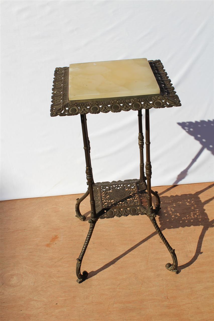 Antique Victorian wrought Iron Onyx Table Plant Stand, Circa 19th Antique Victorian wrought Iron Onyx Table Plant Stand, Circa 19th