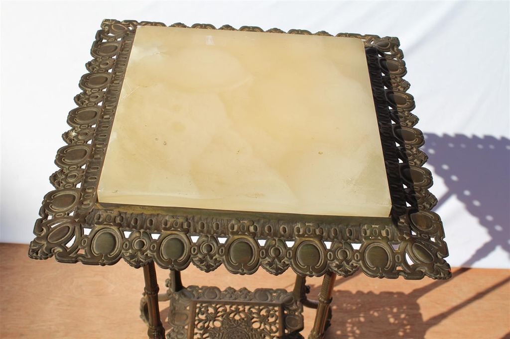 Antique Victorian wrought Iron Onyx Table Plant Stand, Circa 19th Antique Victorian wrought Iron Onyx Table Plant Stand, Circa 19th