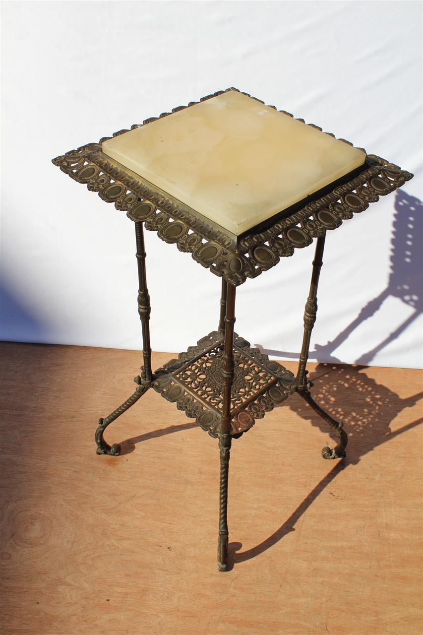 Antique Victorian wrought Iron Onyx Table Plant Stand, Circa 19th Antique Victorian wrought Iron Onyx Table Plant Stand, Circa 19th