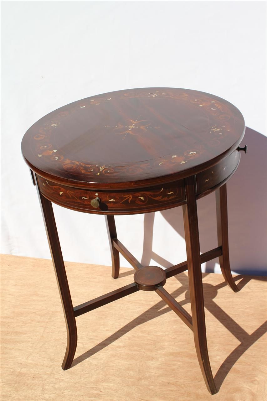 Antique Rare English Game Table with Elaborate Circular Top and Sliding Drawers Antique Rare English Game Table with Elaborate Circular Top and Sliding Drawers