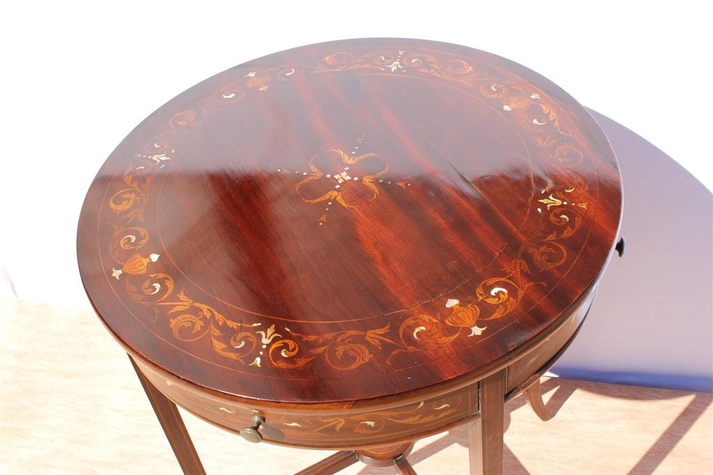 Antique Rare English Game Table with Elaborate Circular Top and Sliding Drawers Antique Rare English Game Table with Elaborate Circular Top and Sliding Drawers