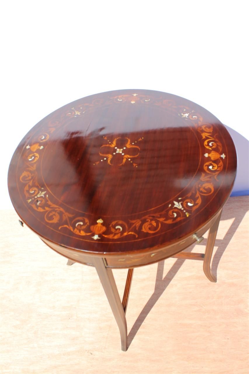 Antique Rare English Game Table with Elaborate Circular Top and Sliding Drawers Antique Rare English Game Table with Elaborate Circular Top and Sliding Drawers