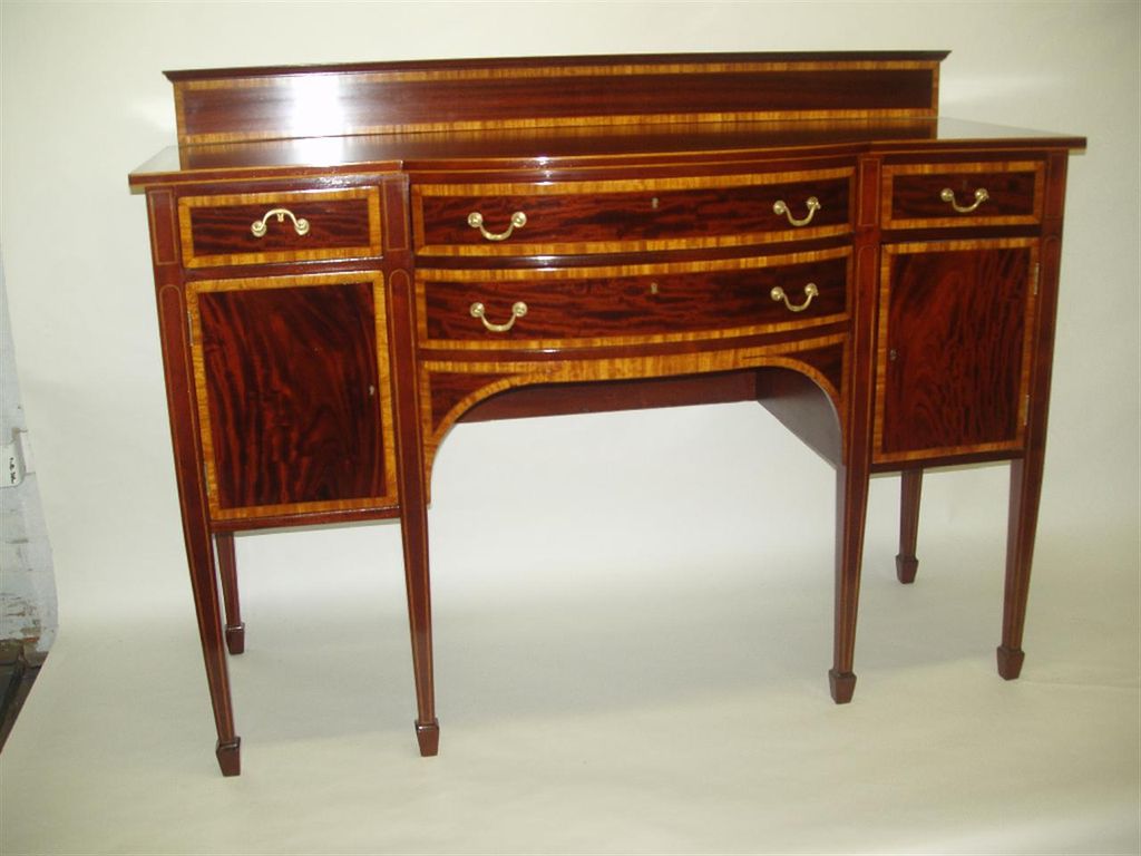 Antique Figured Mahogany English Hepplewhite Sideboard with Elaborate Inlaid Antique Figured Mahogany English Hepplewhite Sideboard with Elaborate Inlaid