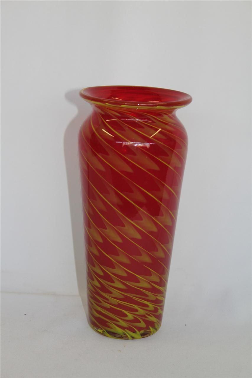 Vintage Art Glass vase in Ruby Color and Dark Gold Swirls Circa 1940's Vintage Art Glass vase in Ruby Color and Dark Gold Swirls Circa 1940's