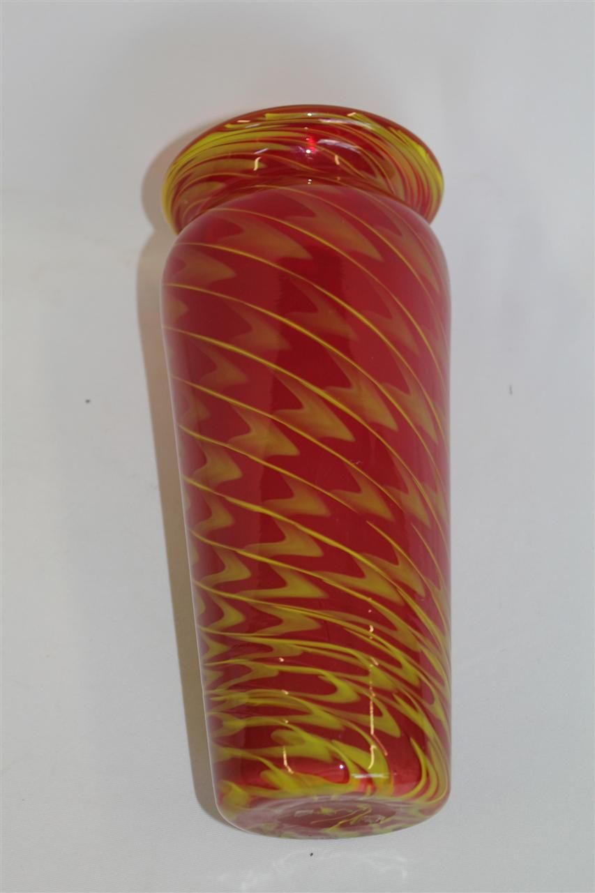 Vintage Art Glass vase in Ruby Color and Dark Gold Swirls Circa 1940's Vintage Art Glass vase in Ruby Color and Dark Gold Swirls Circa 1940's