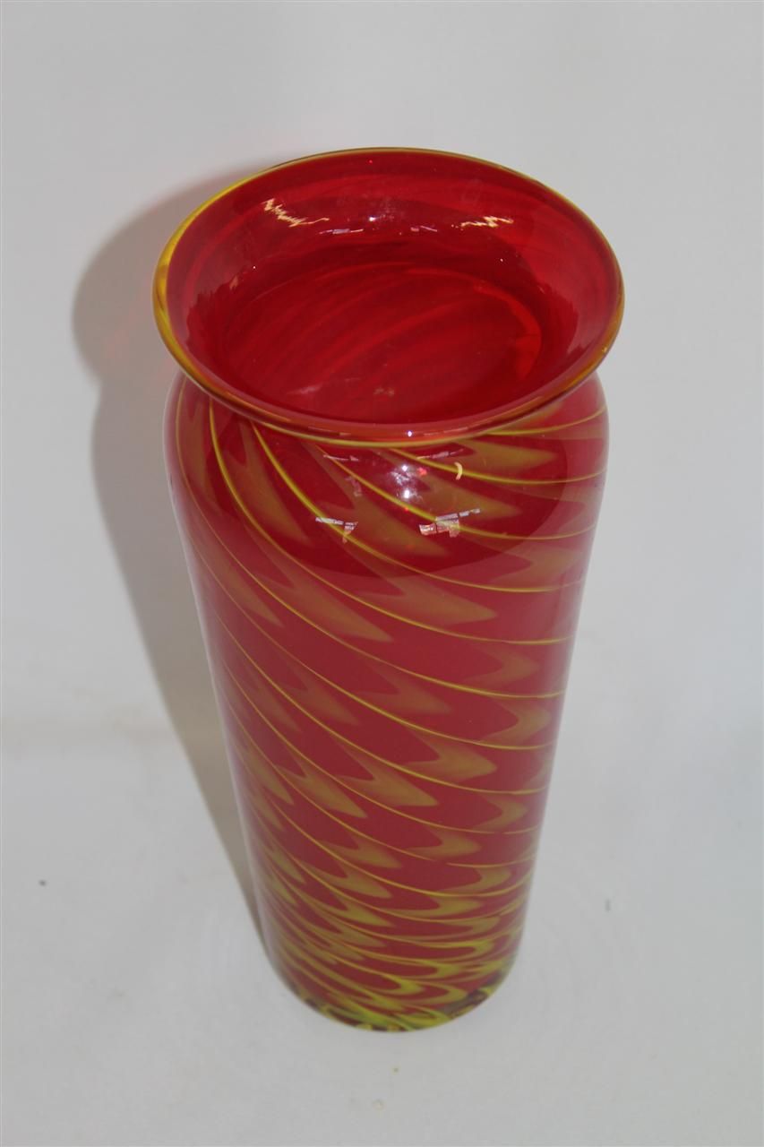 Vintage Art Glass vase in Ruby Color and Dark Gold Swirls Circa 1940's Vintage Art Glass vase in Ruby Color and Dark Gold Swirls Circa 1940's