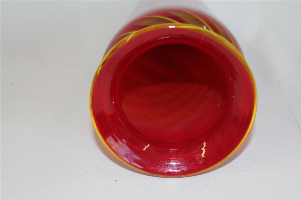 Vintage Art Glass vase in Ruby Color and Dark Gold Swirls Circa 1940's Vintage Art Glass vase in Ruby Color and Dark Gold Swirls Circa 1940's